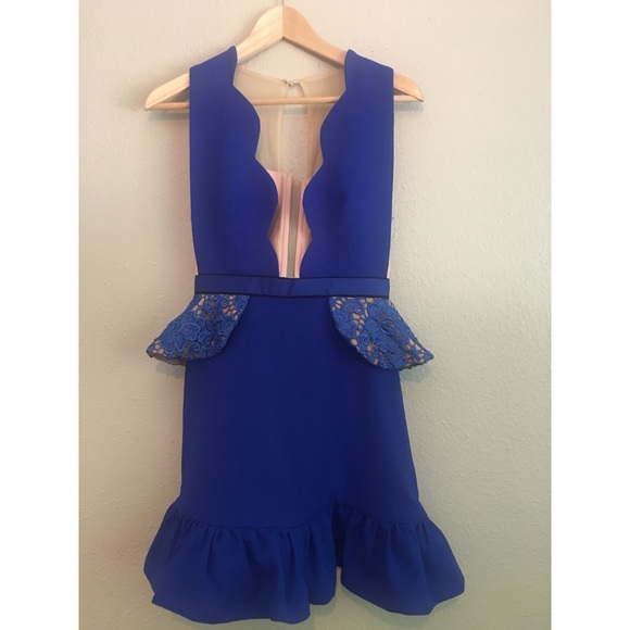 Royal Blue Three floor Lace Peplum Sheer MiniDress - Picture 5 of 5